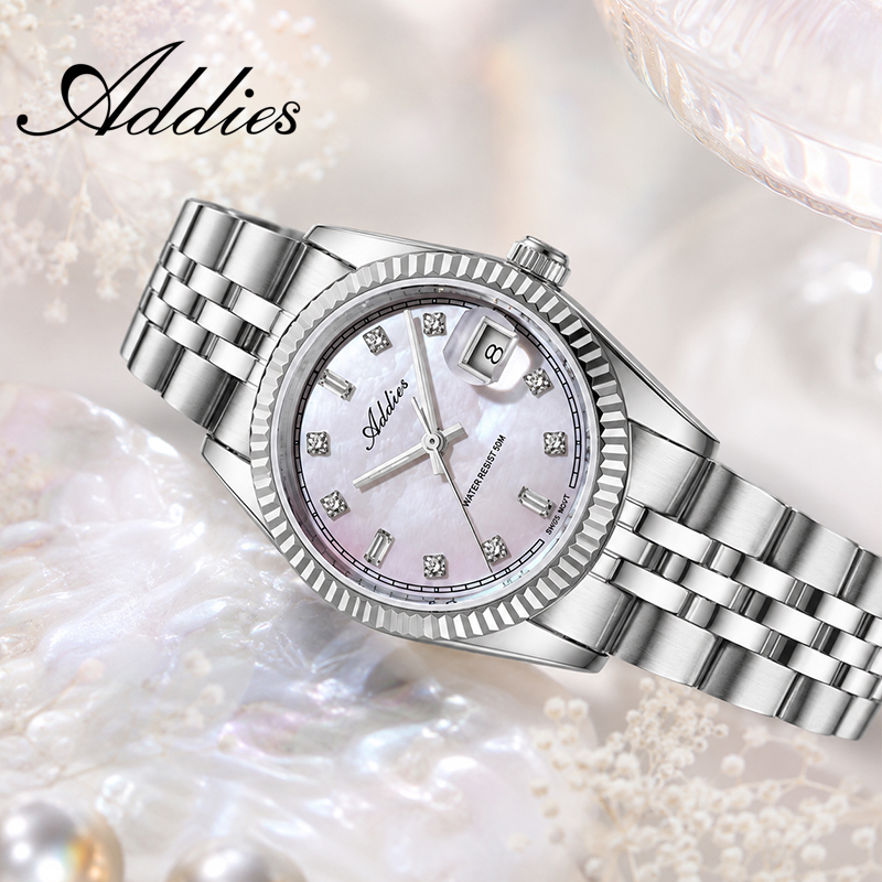 Luxury Watch All Brands - ADDIES Edelstahl-Damenuhr, Top-Marke, luxuriös, Schweizer 585-Quarz-Saphirkristall,