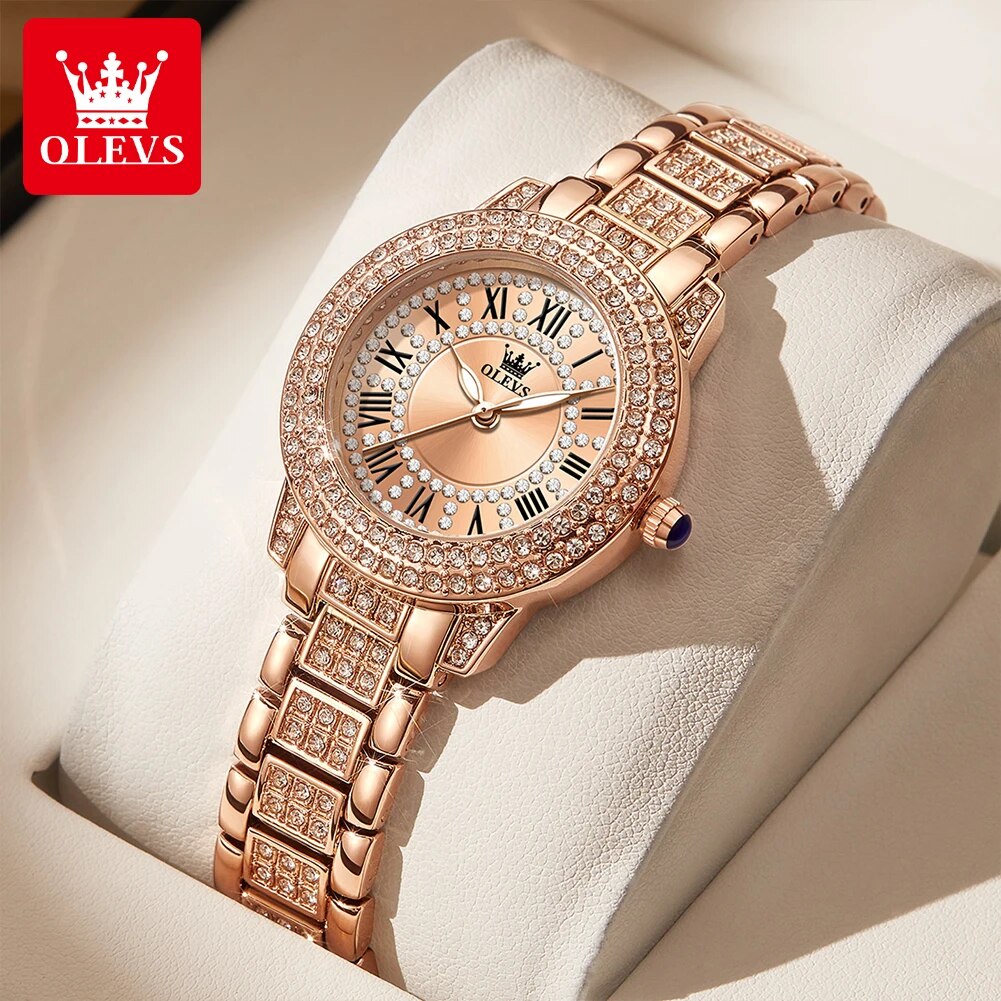 Ladies Luxury Watch - OLEVS 9943, luxuriöse Original-Quarzuhr mit Diamanten