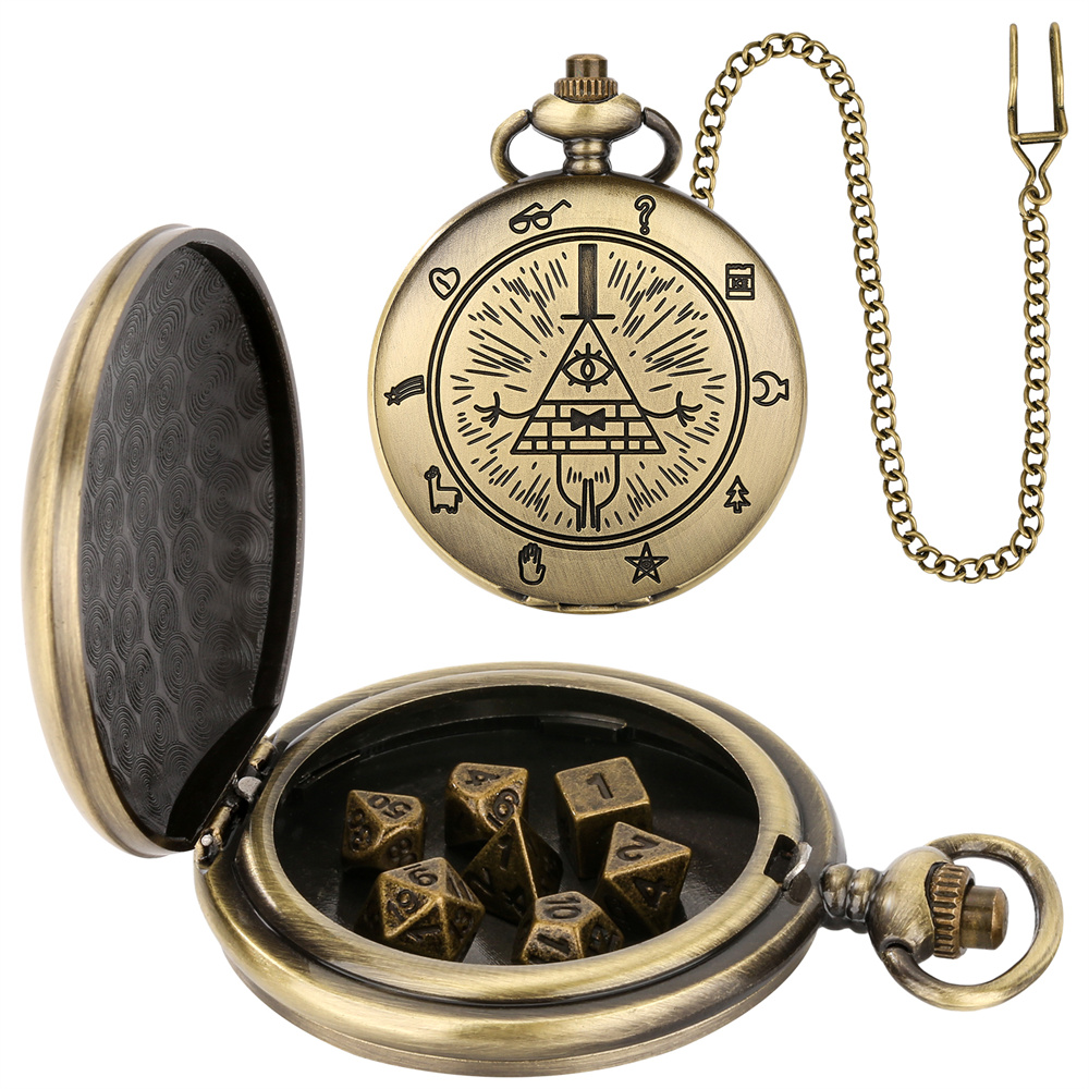 Bronze Case Watch - Vintage Bronze/Grau Schwarz Taschenuhrengehäuse mit Mini-Entertainment-Würfeln