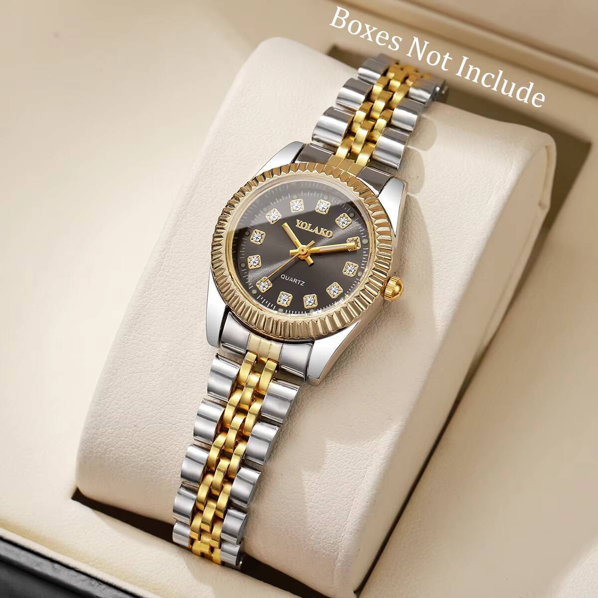 Luxury Watch Travel Case - Mode-Strass-Damen-Quarzuhr, luxuriöses Edelstahlband, Kalender-Armbanduhren, Relogio Feminino,